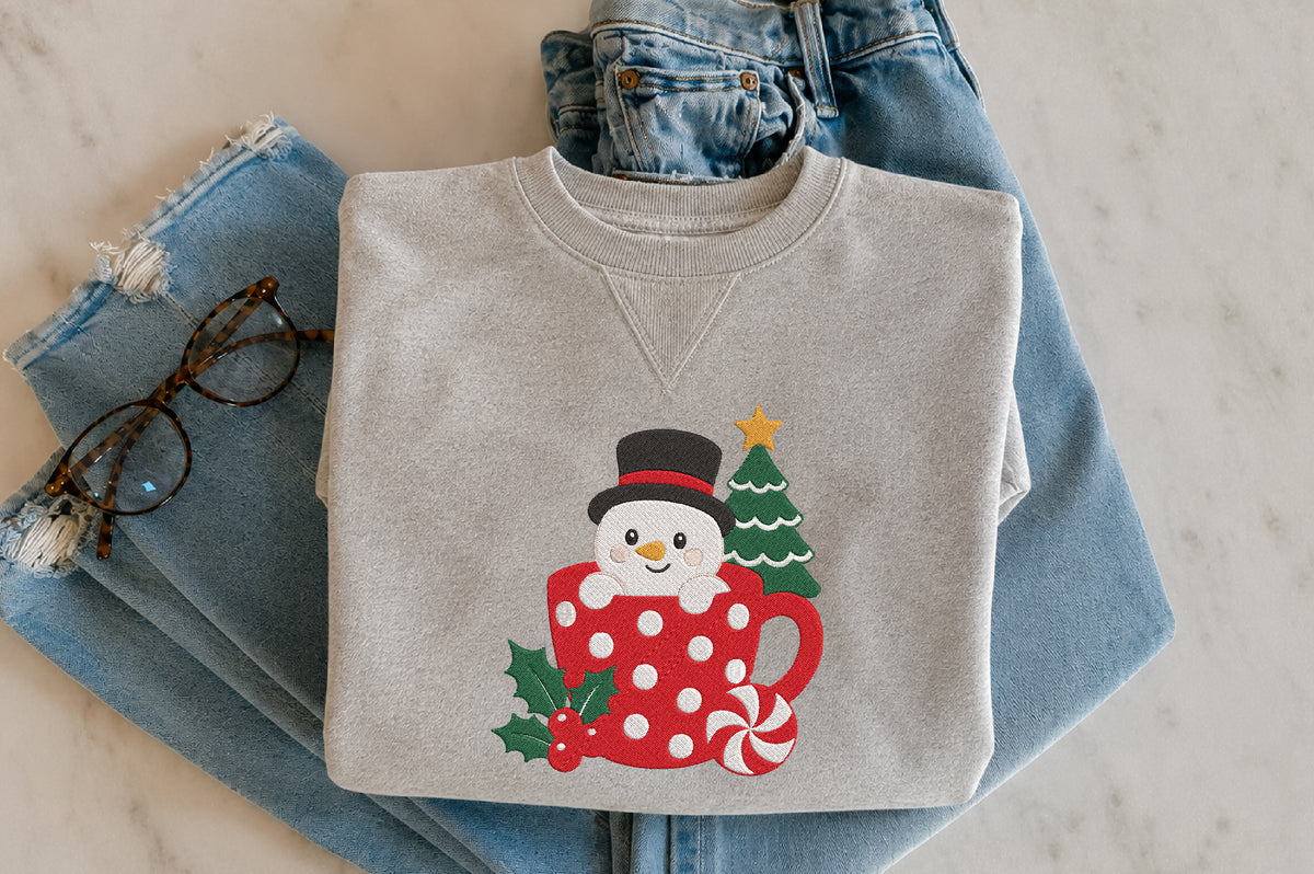 Snowman Christmas Embroidery Design – Cute Snowman Machine Embroidery Pattern, Festive Holiday & Winter Embroidery Design