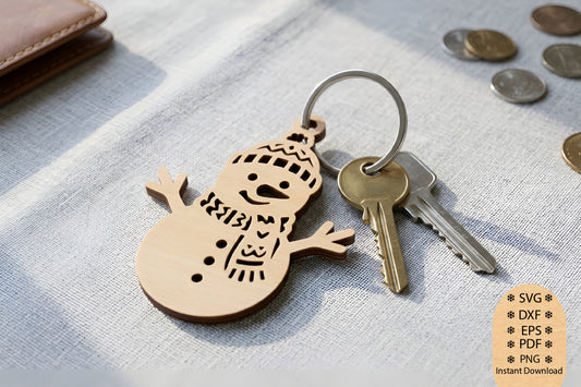 Snowman Christmas Keychain Laser Cut SVG, Snowman Keychain Cut File, Christmas Snowman SVG, Winter Holiday Keychain Design