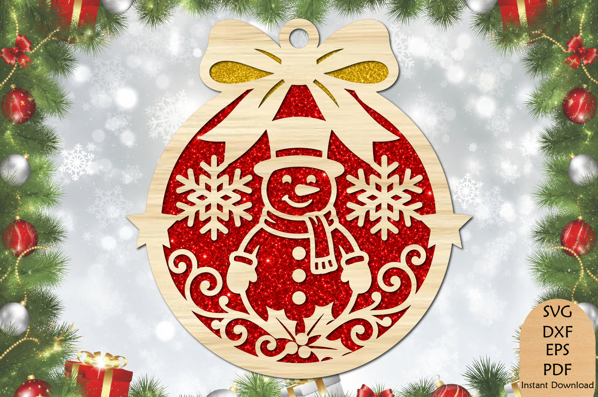Snowman Christmas Ornament Laser Cut SVG File