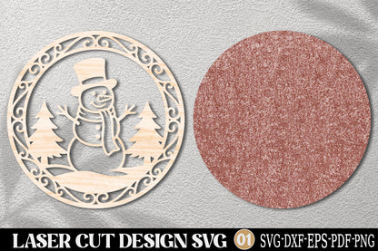 Snowman Christmas Ornament Laser Cut SVG | Winter Snowman Christmas Design