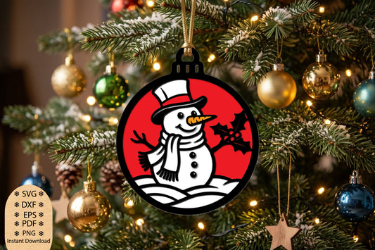 Snowman Christmas Ornament Laser Cut SVG, Snowman Ornament Cut File, Christmas Snowman SVG, Winter Holiday Decor