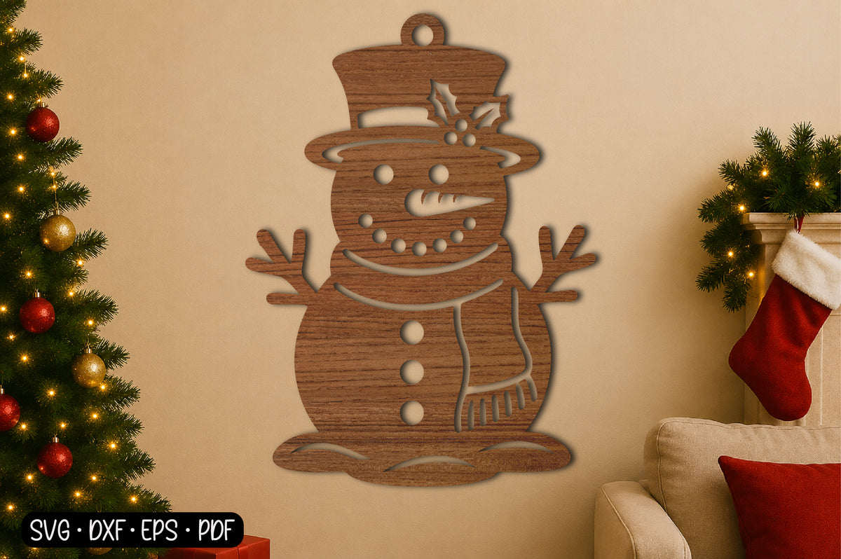 Snowman Christmas Ornament SVG | Winter Snowman Laser Cut Design