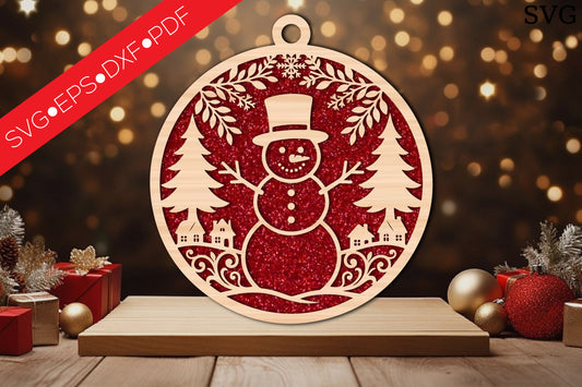 Snowman Christmas Ornament Laser Cut SVG