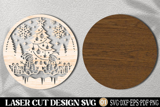 Snowman Christmas Tree Laser Cut SVG | Christmas Ornament Snowman SVG Design