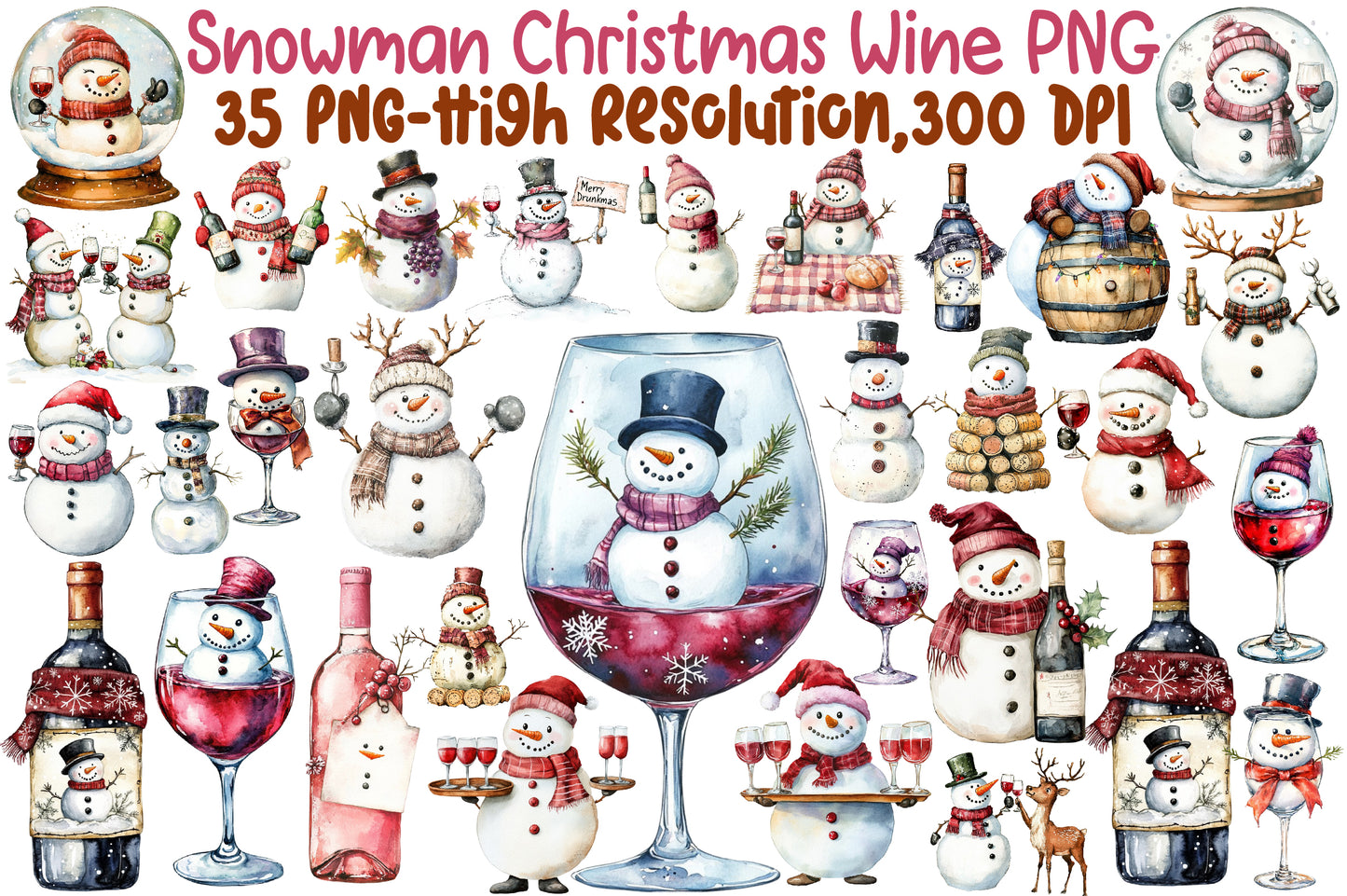 Snowman Christmas Wine PNG Sublimation Bundle