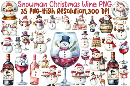 Snowman Christmas Wine PNG Sublimation Bundle