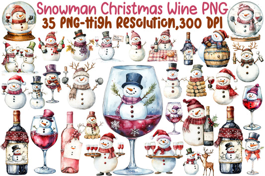 Snowman Christmas Wine PNG Sublimation Bundle