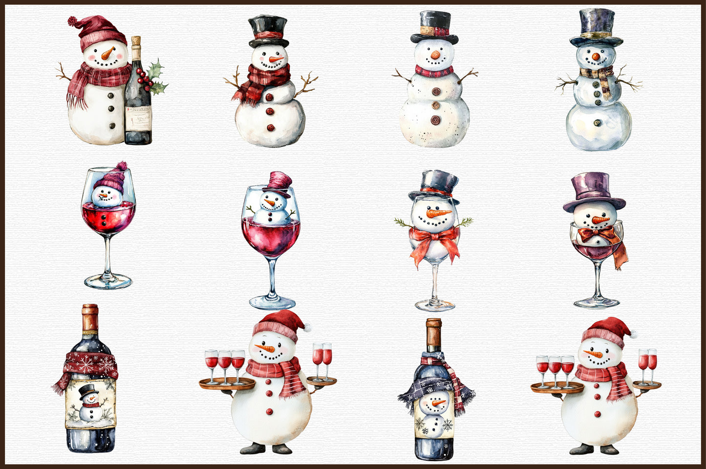 Snowman Christmas Wine PNG Sublimation Bundle