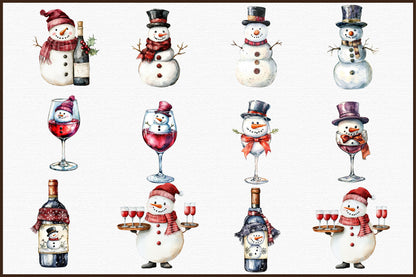 Snowman Christmas Wine PNG Sublimation Bundle