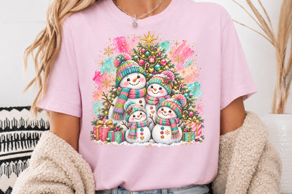Snowman Family Christmas PNG Cute Winter Tree Gifts Sublimation Design