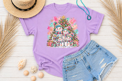 Snowman Family Christmas PNG Cute Winter Tree Gifts Sublimation Design