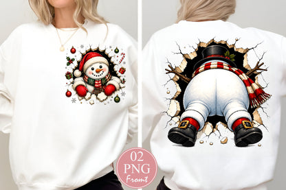 Snowman Front and Back Christmas PNG Funny Holiday Design