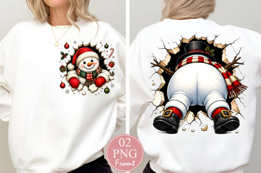 Snowman Front and Back Christmas PNG Funny Holiday Design