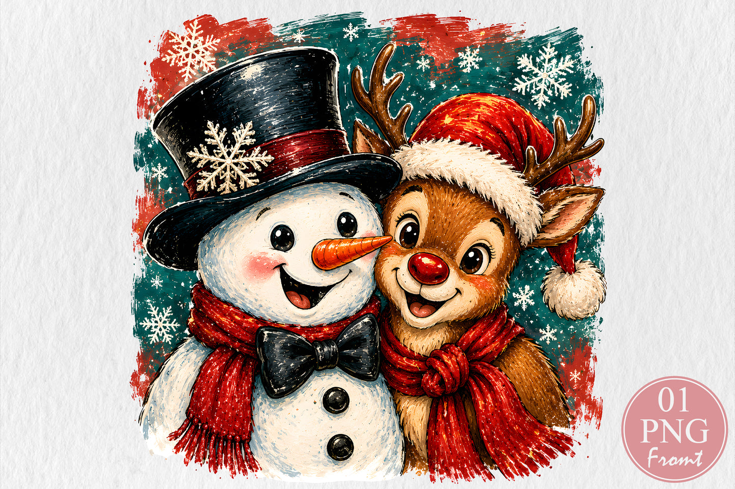 Snowman Reindeer Christmas PNG Cute Winter Holiday