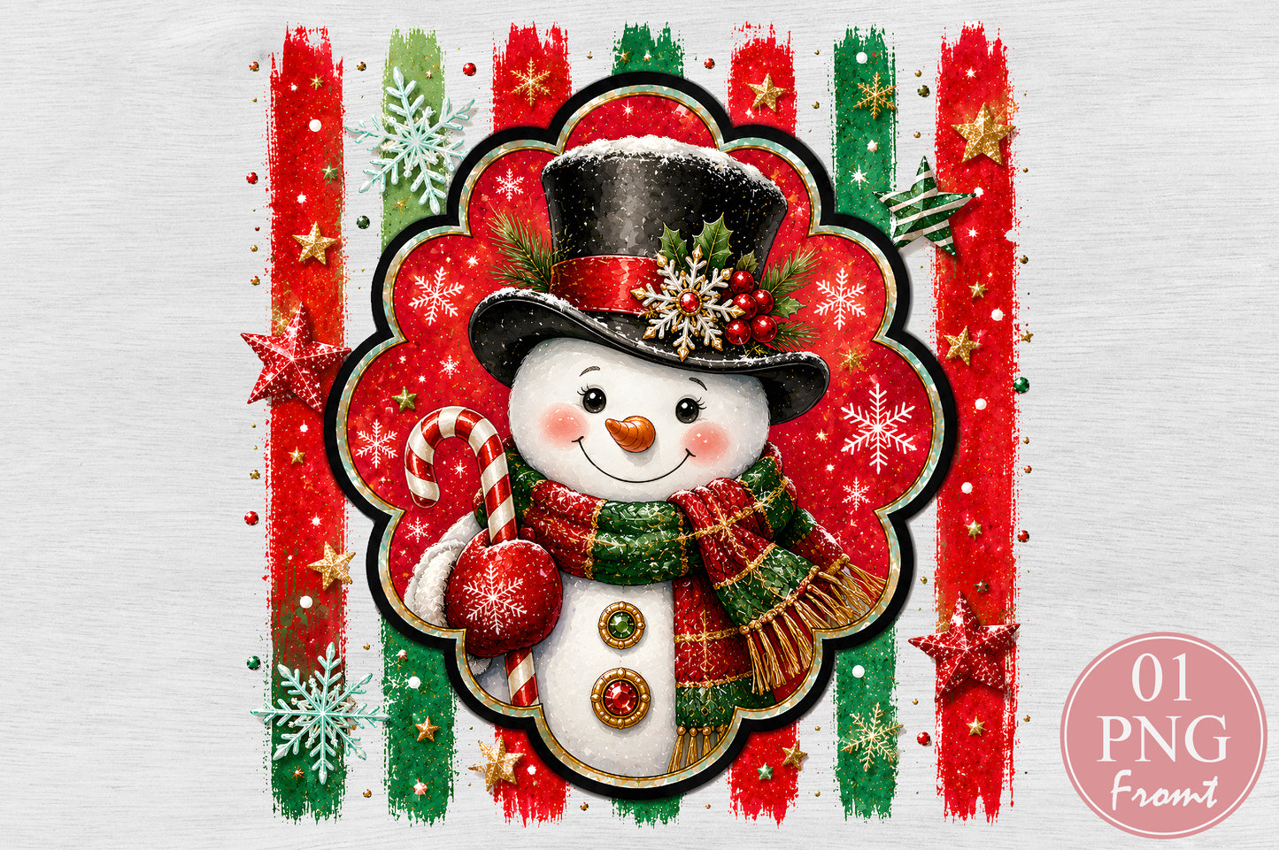 Cute Snowman Top Hat PNG Christmas Candy Cane Winter Sublimation Design