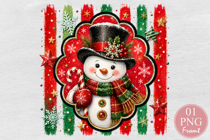 Cute Snowman Top Hat PNG Christmas Candy Cane Winter Sublimation Design