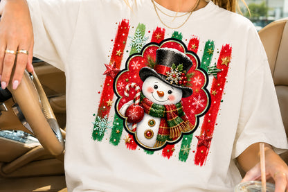 Cute Snowman Top Hat PNG Christmas Candy Cane Winter Sublimation Design