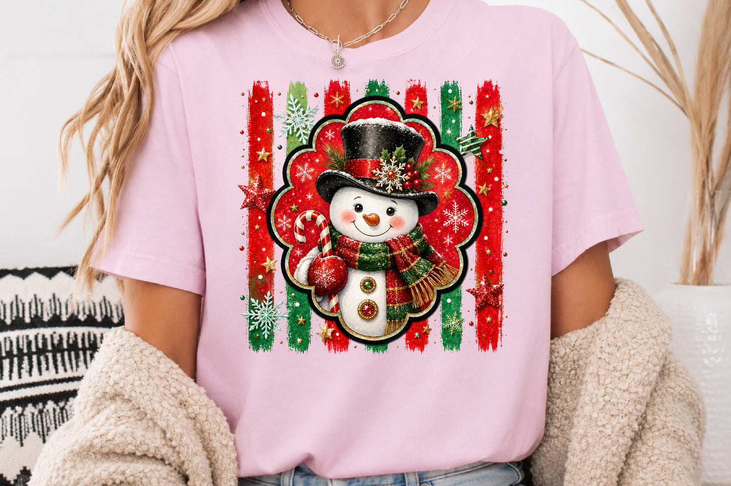 Cute Snowman Top Hat PNG Christmas Candy Cane Winter Sublimation Design
