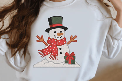 Snowman Embroidery Design – Cute Christmas Snowman Machine Embroidery Pattern, Winter Holiday Embroidery Design