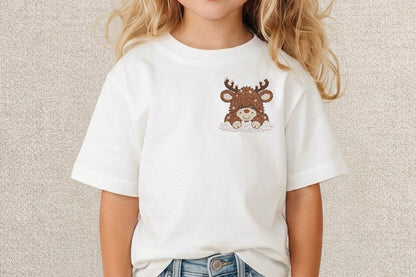 Snowy Reindeer Embroidery Design – Cute Winter Reindeer Machine Embroidery Pattern, Snowy Christmas Holiday Embroidery Design