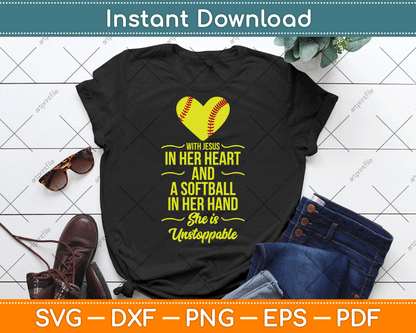 Softball With Jesus In Her Heart Softball Pitcher SVG Digital Cutting File