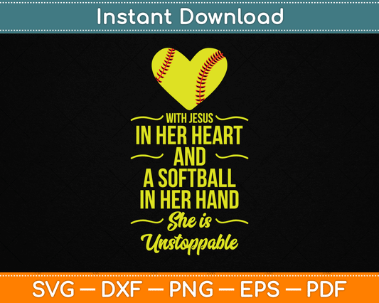 Softball With Jesus In Her Heart Softball Pitcher SVG Digital Cutting File