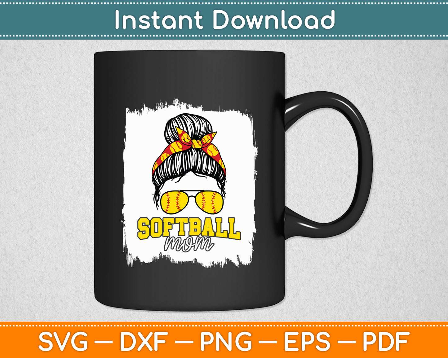 Softball Mom Bleached Messy Bun Mother's Day 2024 Svg Digital Cutting File