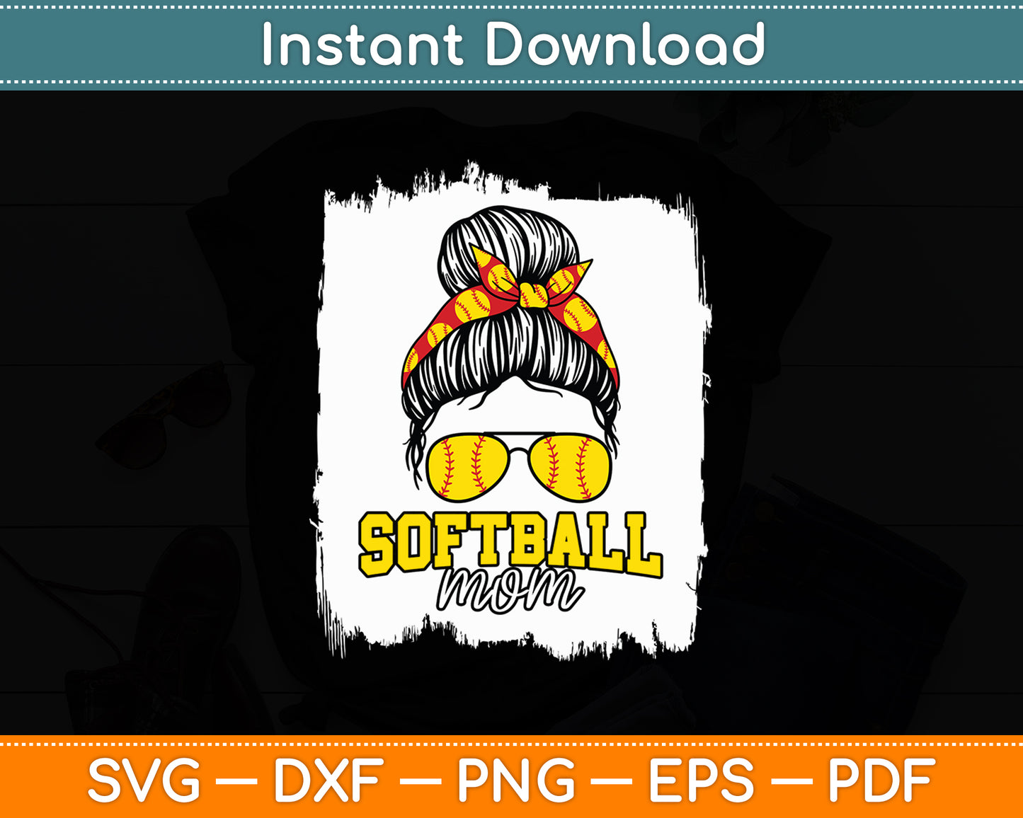 Softball Mom Bleached Messy Bun Mother's Day 2024 Svg Digital Cutting File