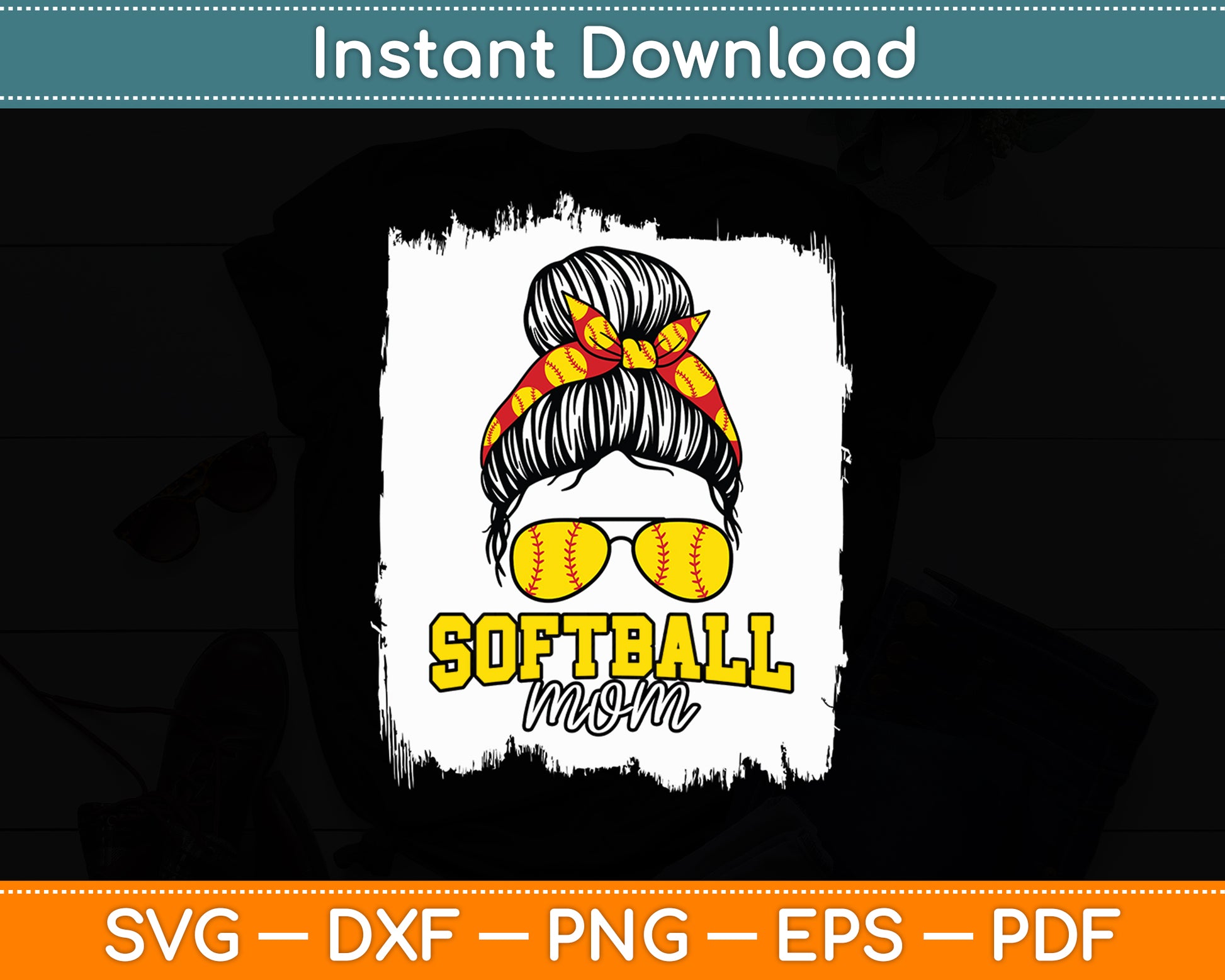 Softball Mom Bleached Messy Bun Mother's Day 2024 Svg Digital Cutting File