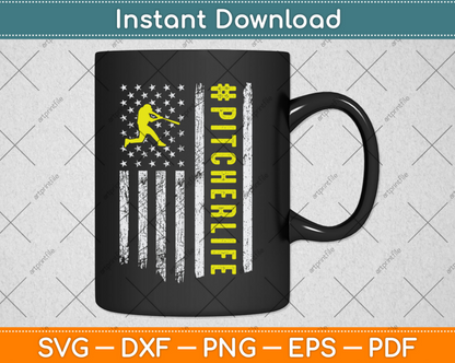 Softball Pitcher Gift USA American Flag Softball Svg Digital Cutting File
