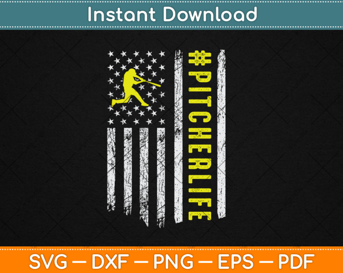 Softball Pitcher Gift USA American Flag Softball Svg Digital Cutting File