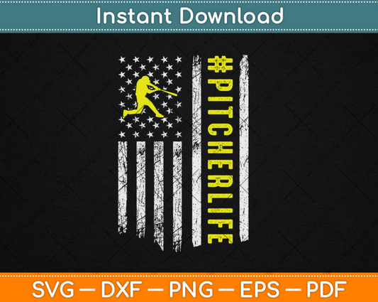 Softball Pitcher Gift USA American Flag Softball Svg Digital Cutting File