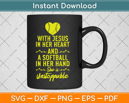 Softball With Jesus In Her Heart Softball Pitcher Svg Digital Cutting File