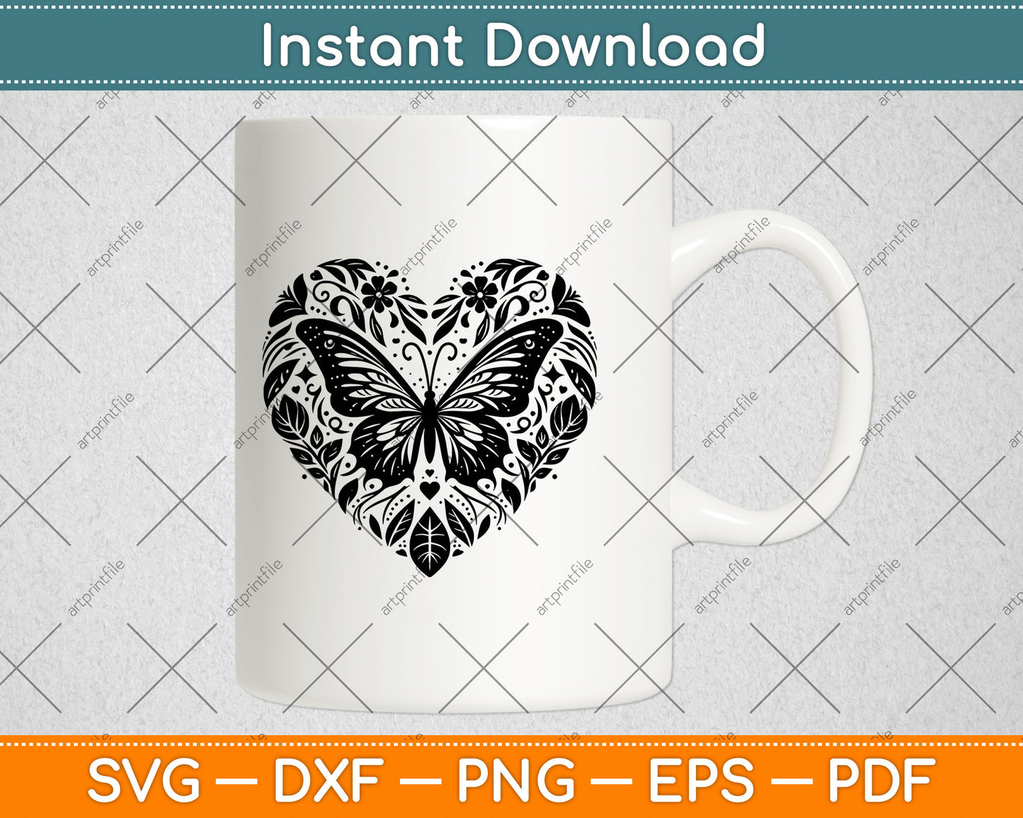 Sparkly Heart Butterfly Svg Png Dxf Digital Cutting File