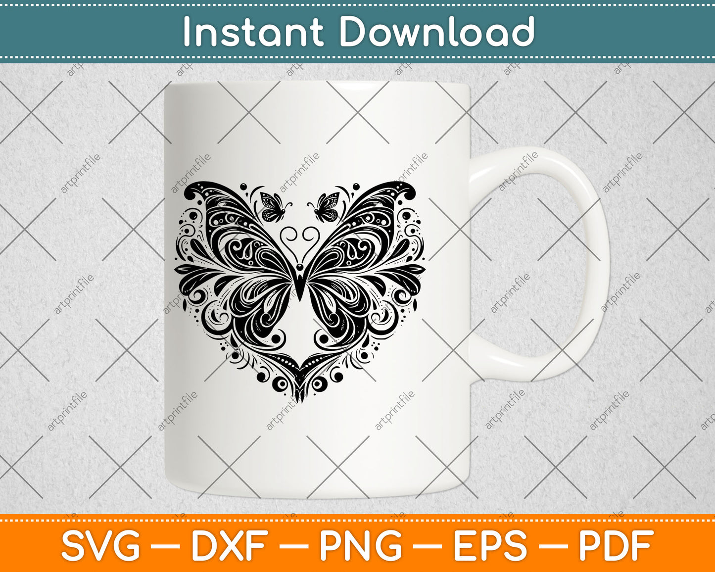 Sparkly Heart Butterfly Svg Design Digital Cutting File