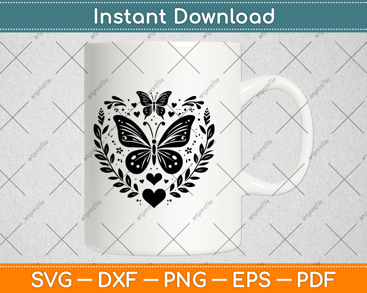 Sparkly Heart Butterfly Svg Design Cutting File