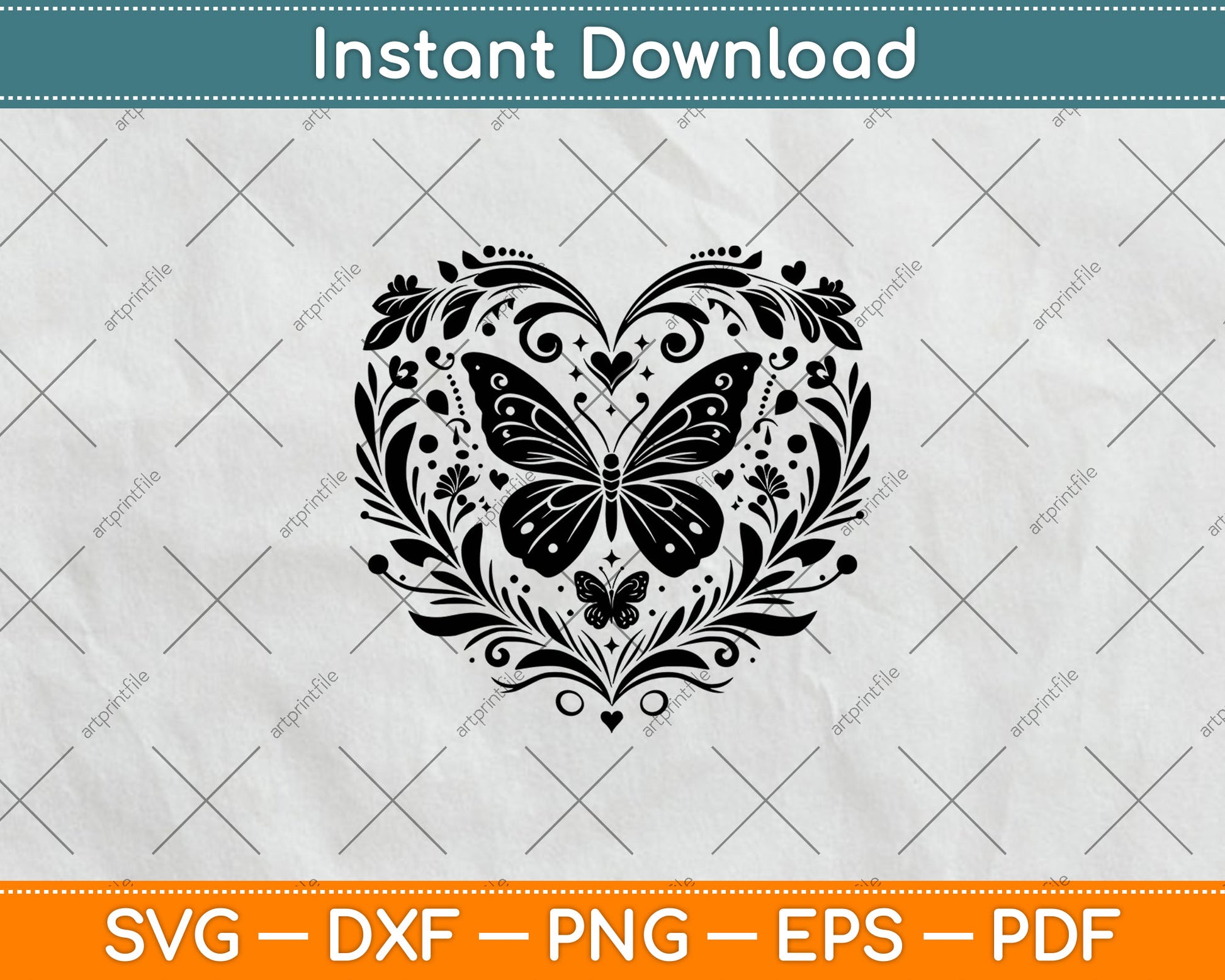 Sparkly Heart Butterfly Svg Png Digital Cutting File