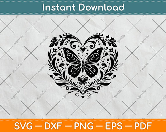 Sparkly Heart Butterfly Svg Png Digital Cutting File