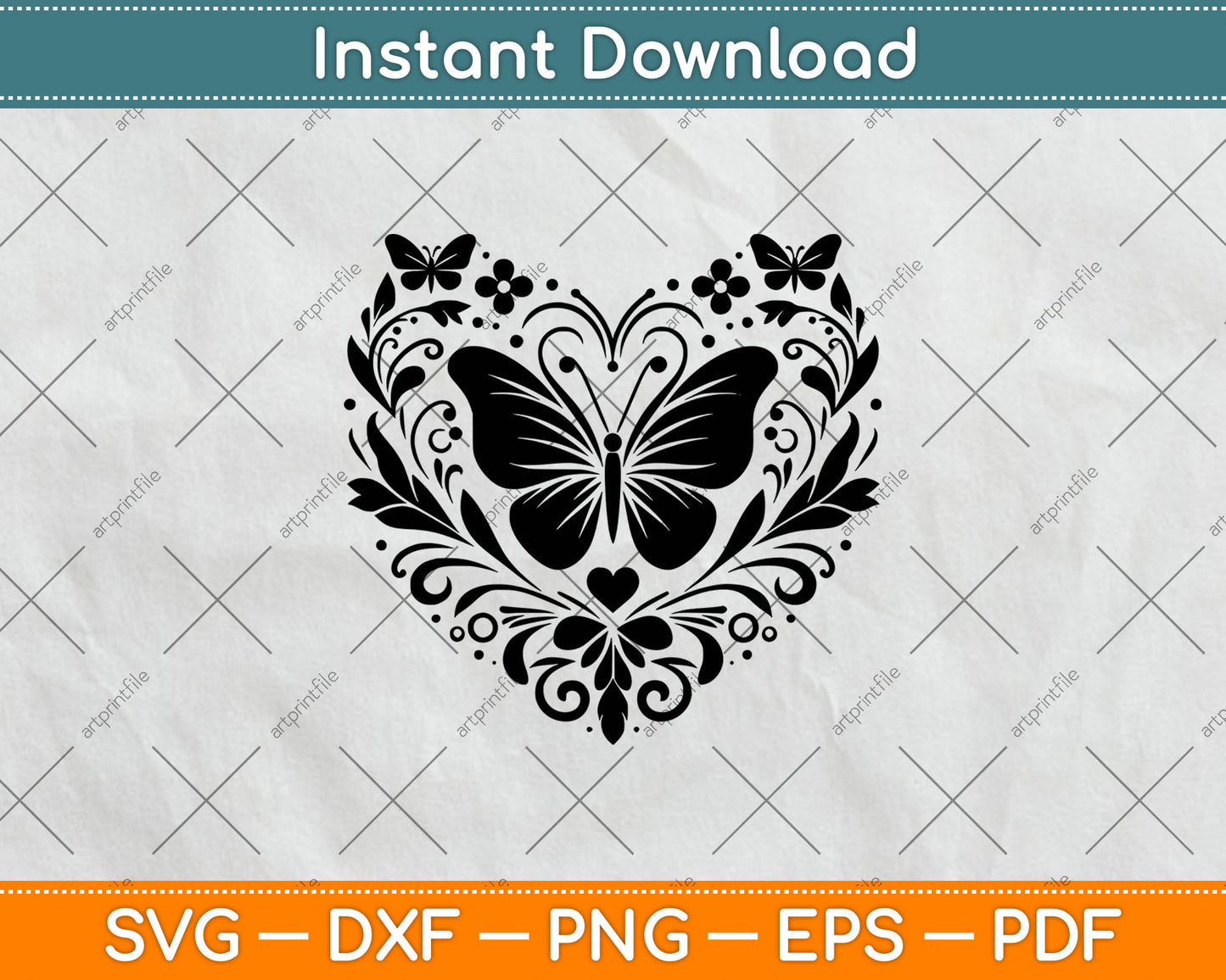 Sparkly Heart Butterfly Svg Vector Digital Cutting File