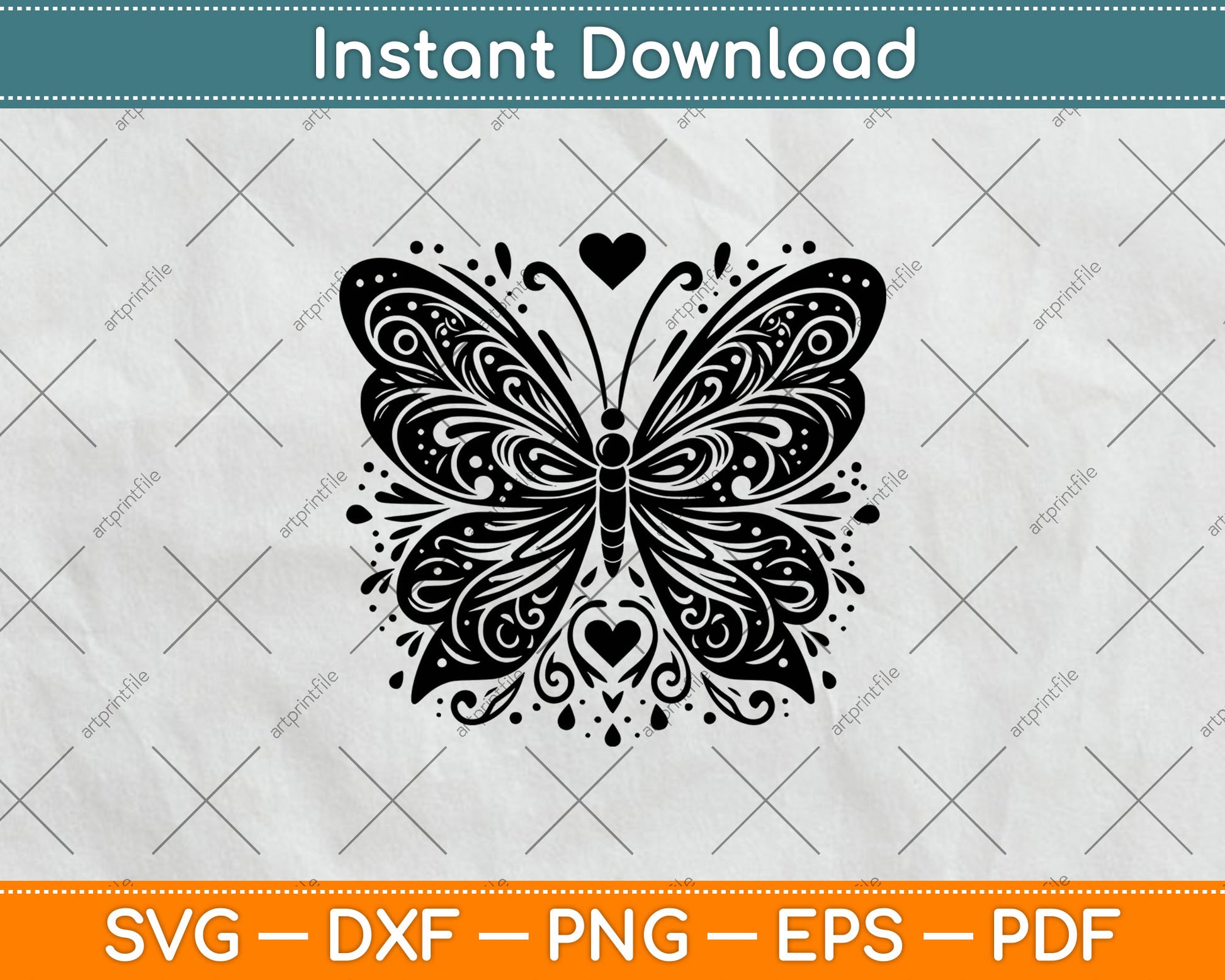 Sparkly Heart Butterfly Svg Digital Cutting File