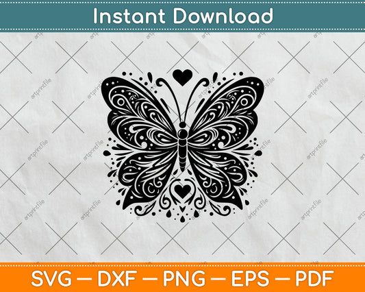 Sparkly Heart Butterfly Svg Digital Cutting File