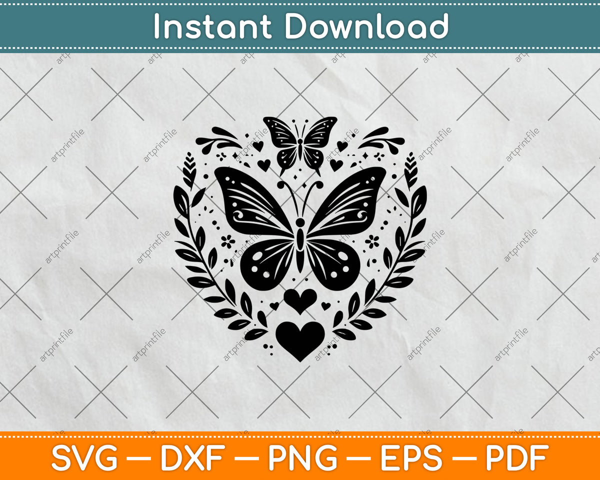 Sparkly Heart Butterfly Svg Design Cutting File