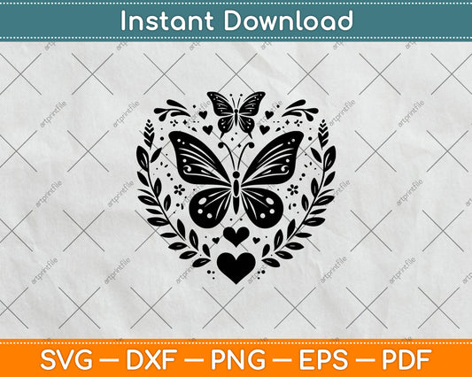 Sparkly Heart Butterfly Svg Design Cutting File
