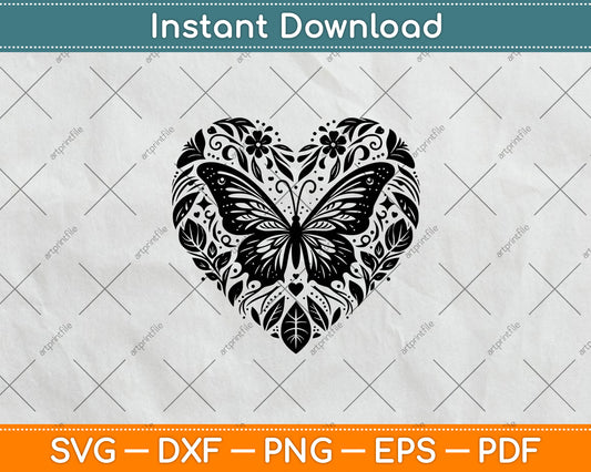 Sparkly Heart Butterfly Svg Png Dxf Digital Cutting File