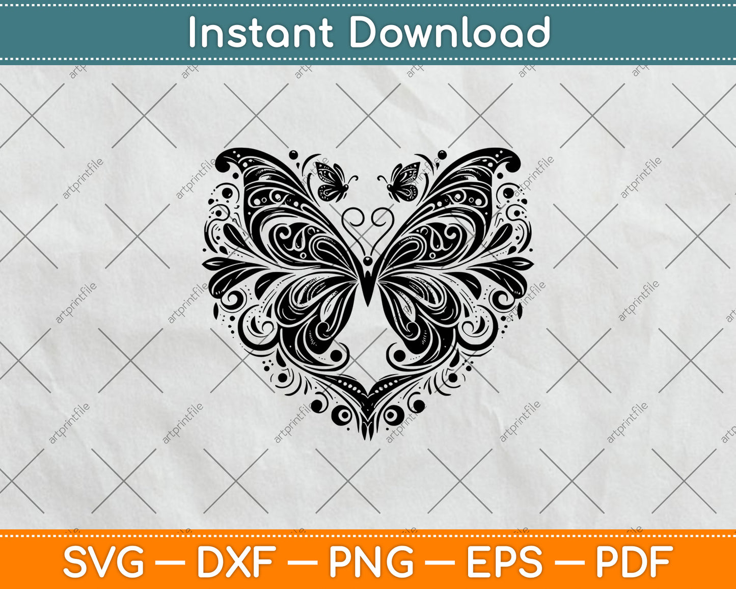 Sparkly Heart Butterfly Svg Design Digital Cutting File