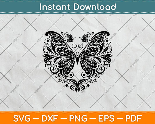 Sparkly Heart Butterfly Svg Design Digital Cutting File
