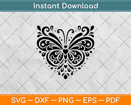 Sparkly Heart Butterfly Svg Digital Cutting File