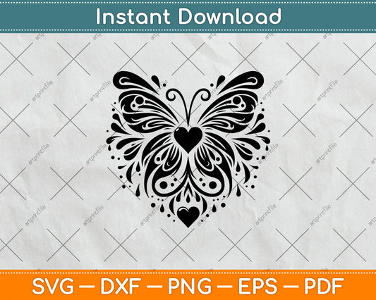 Sparkly Heart Butterfly Svg Digital Cutting File