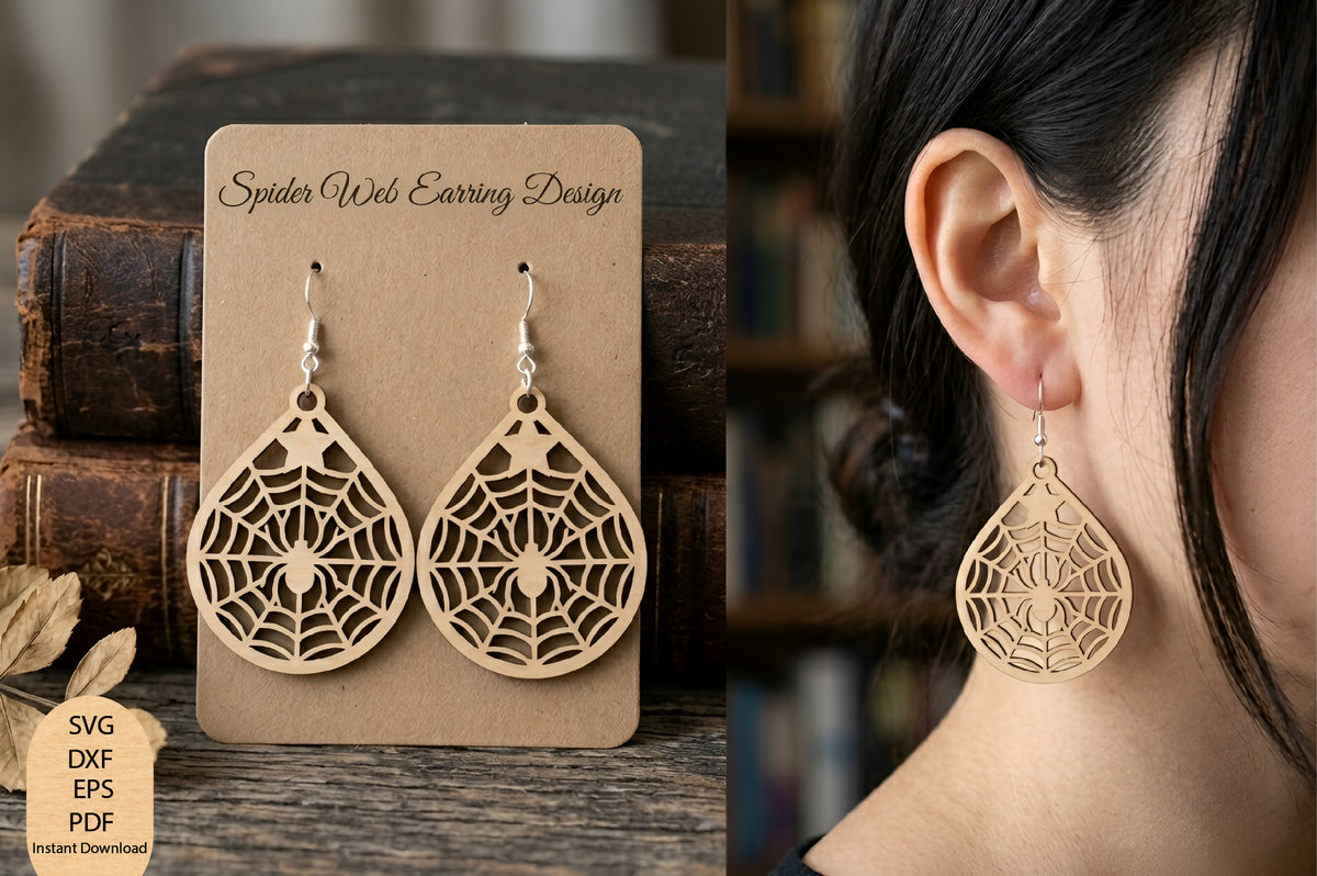 Spider Web Earrings Laser Cut SVG, HSpider Web Earrings Laser Cut SVG, Halloween Spider Earrings Cut File, Spooky Jewelry SVG, Gothic Earrings Designalloween Spider Earrings Cut File, Spooky Jewelry SVG, Gothic Earrings Design