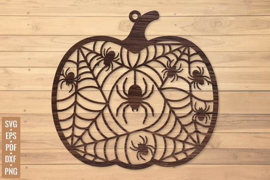 Spider Web Pumpkin Halloween Laser Cut SVG, Spider Pumpkin Cut File, Halloween Pumpkin Wall Decor